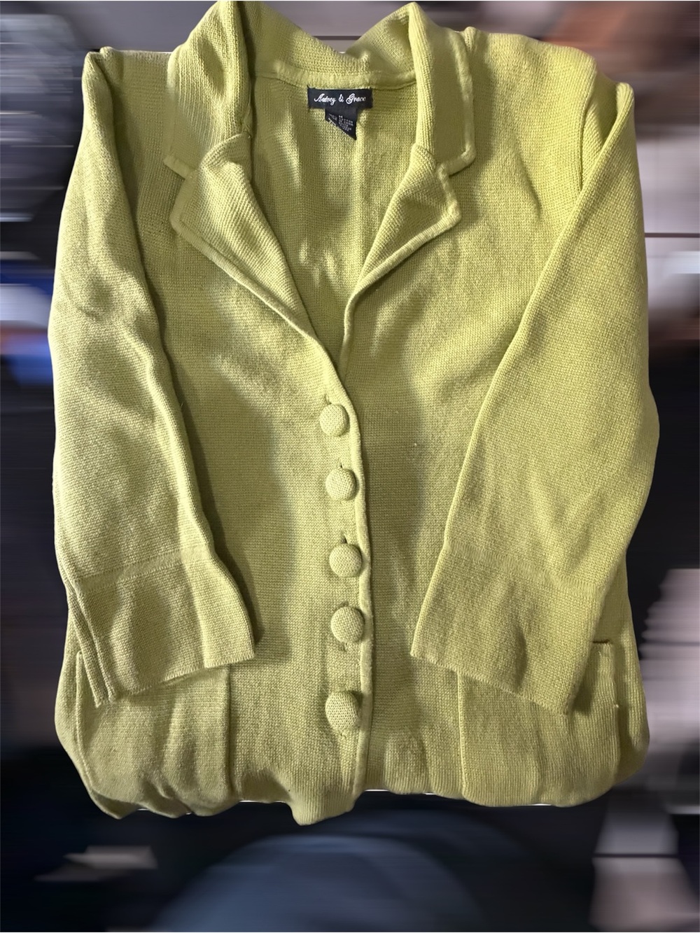 Audrey & Grace Lime Green Knit Blazer with Covered Buttons
